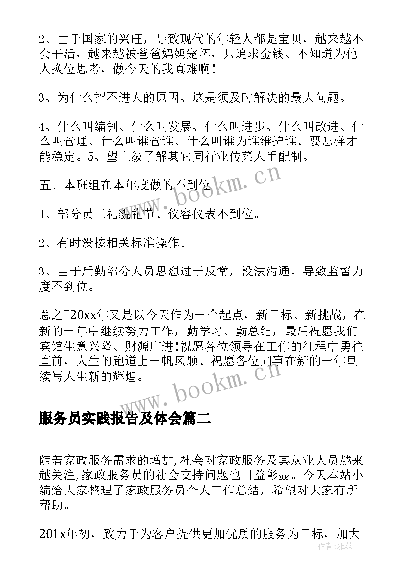 2023年服务员实践报告及体会(汇总9篇)