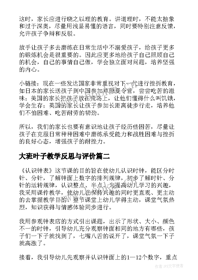 大班叶子教学反思与评价 大班教学反思(实用6篇)