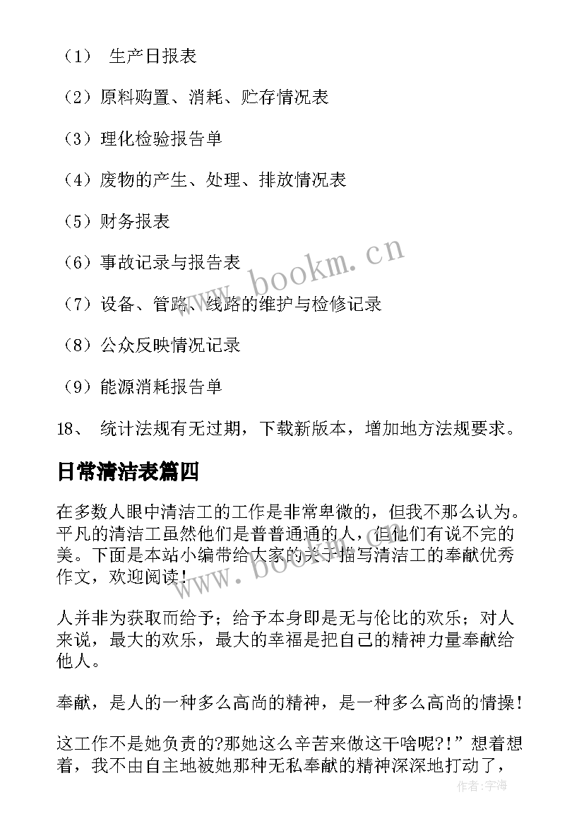 日常清洁表 清洁工辞职报告书简单(优秀5篇)