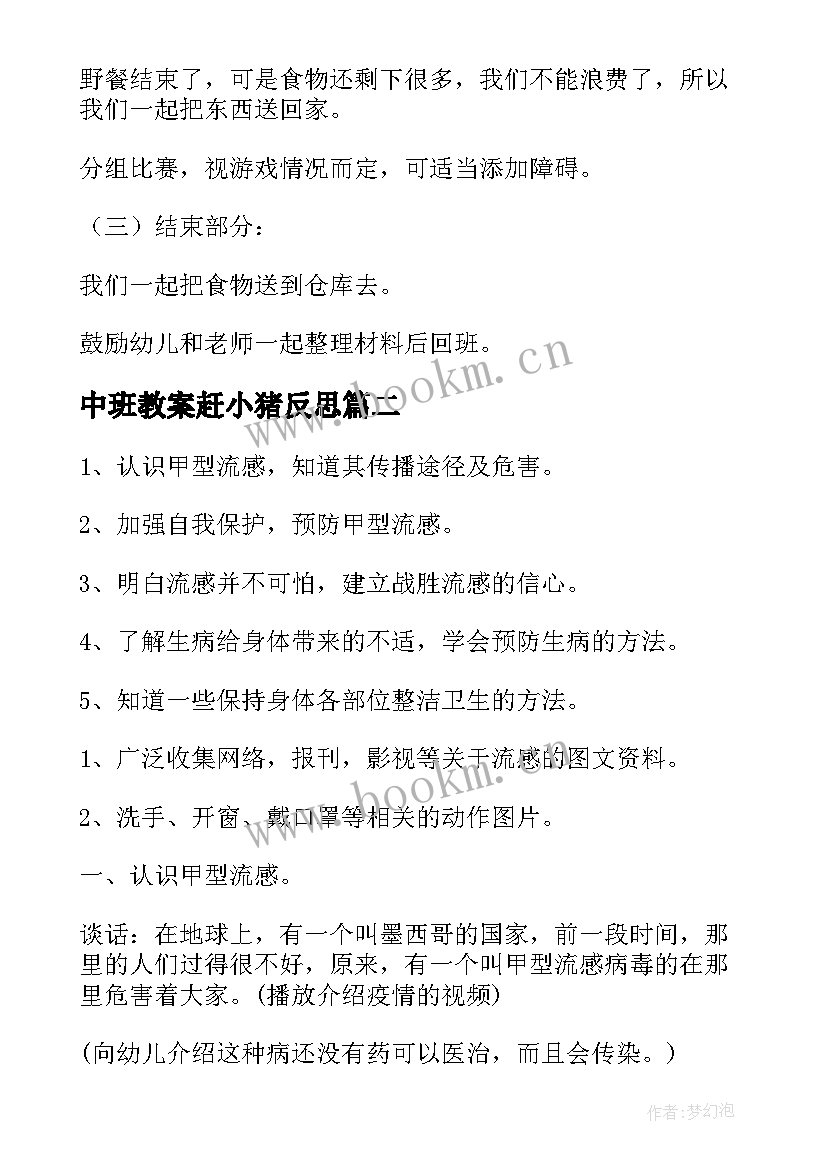 最新中班教案赶小猪反思 幼儿园中班健康活动教案(模板6篇)