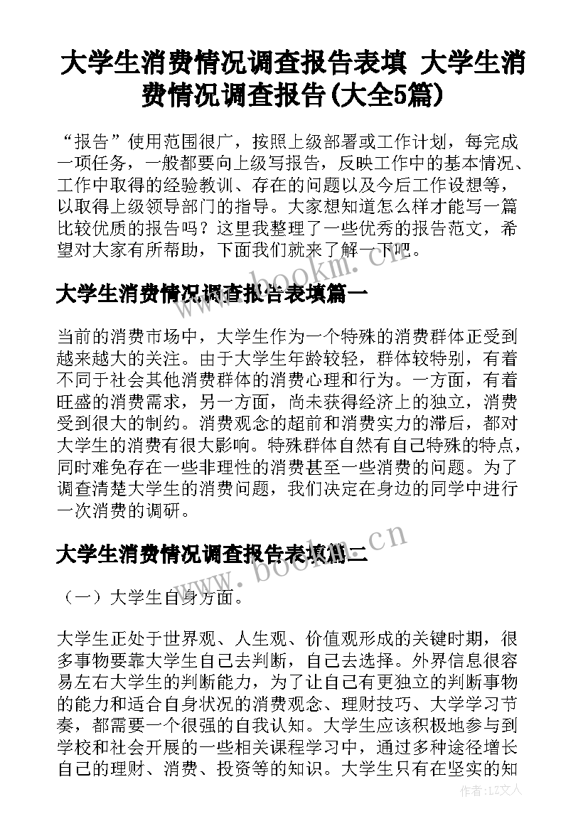 大学生消费情况调查报告表填 大学生消费情况调查报告(大全5篇)