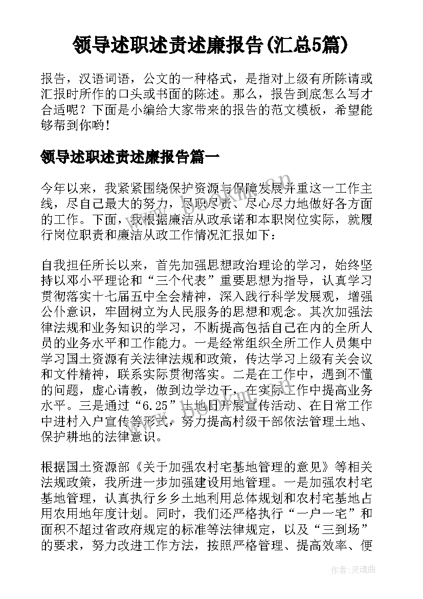 领导述职述责述廉报告(汇总5篇)