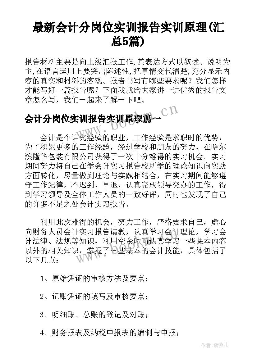 最新会计分岗位实训报告实训原理(汇总5篇)