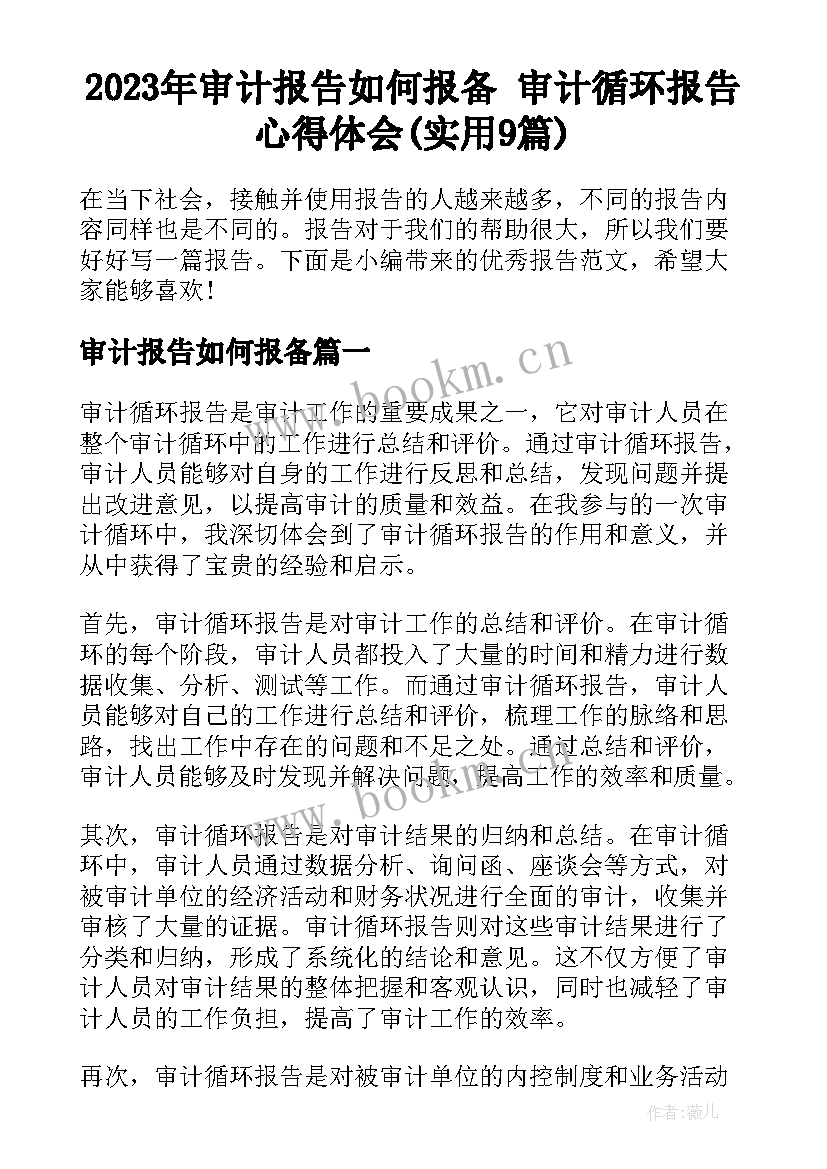 2023年审计报告如何报备 审计循环报告心得体会(实用9篇)