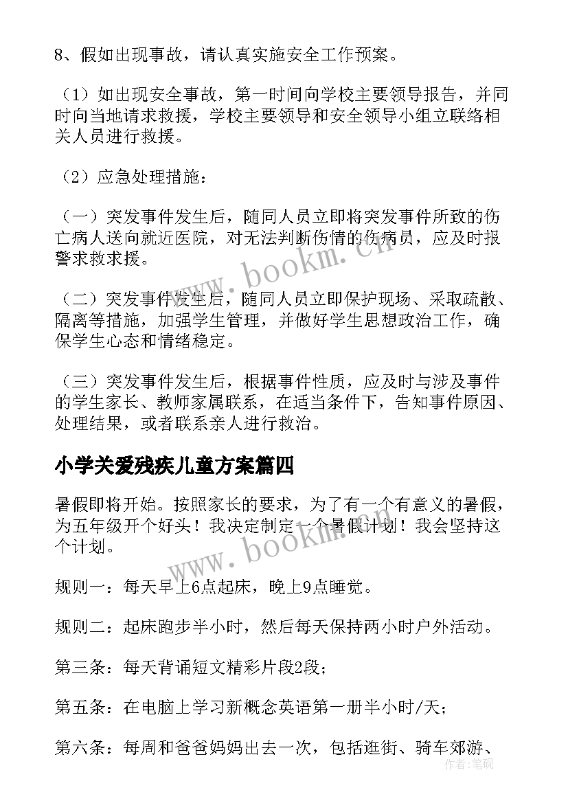 最新小学关爱残疾儿童方案 小学生寒假计划(优秀6篇)