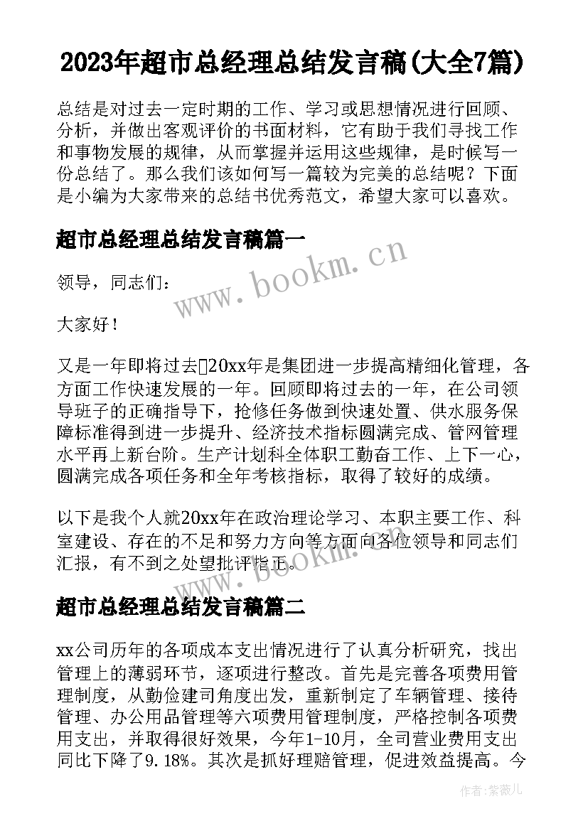 2023年超市总经理总结发言稿(大全7篇)