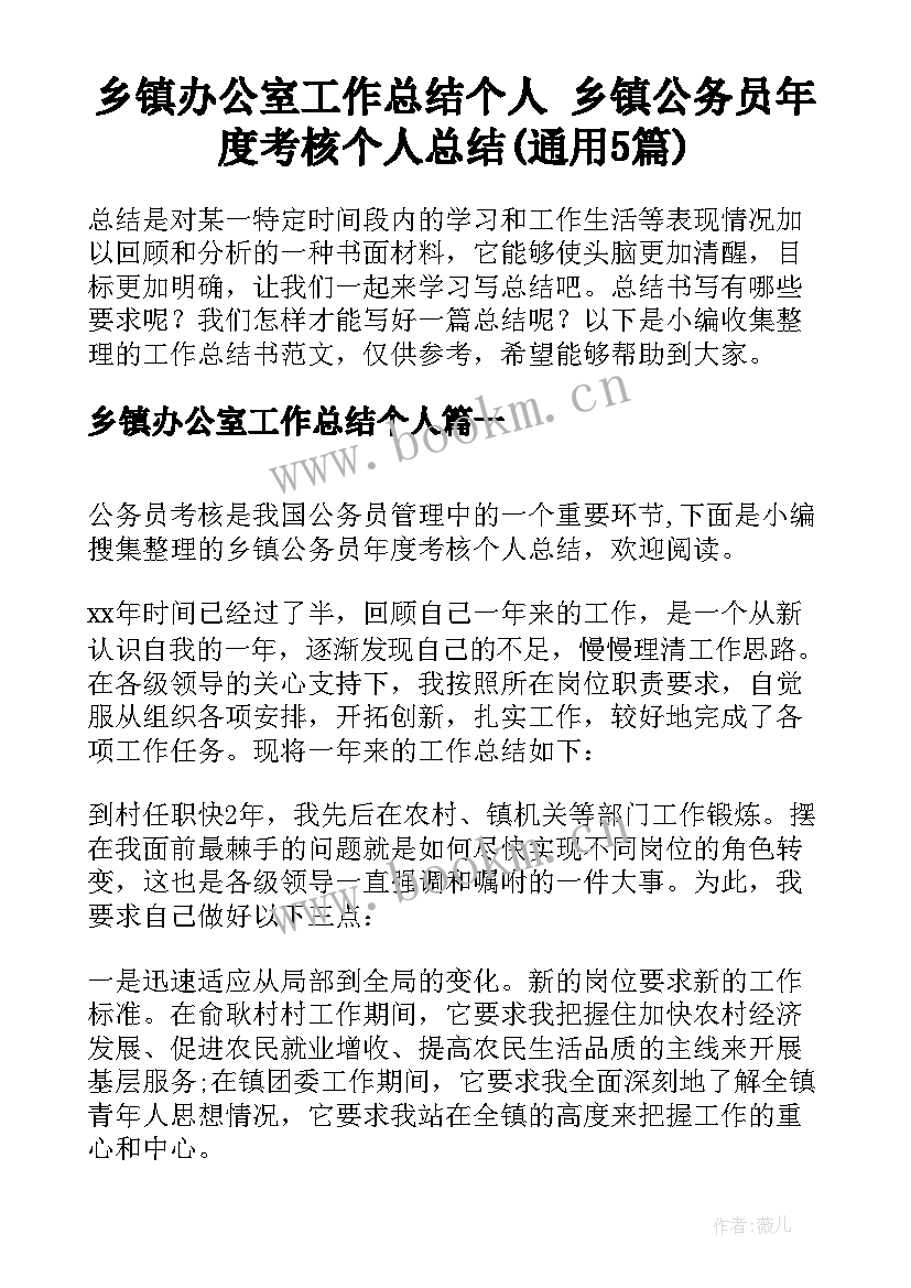 乡镇办公室工作总结个人 乡镇公务员年度考核个人总结(通用5篇)