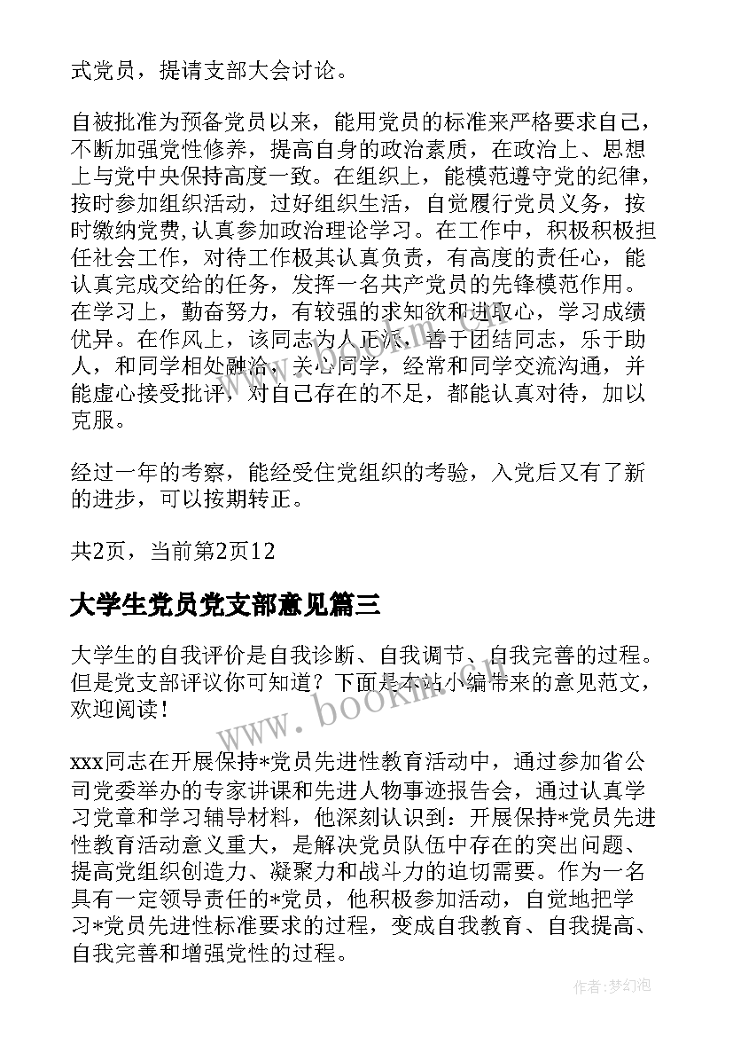 大学生党员党支部意见 党支部审查意见党支部对党员考察鉴定意见(模板5篇)