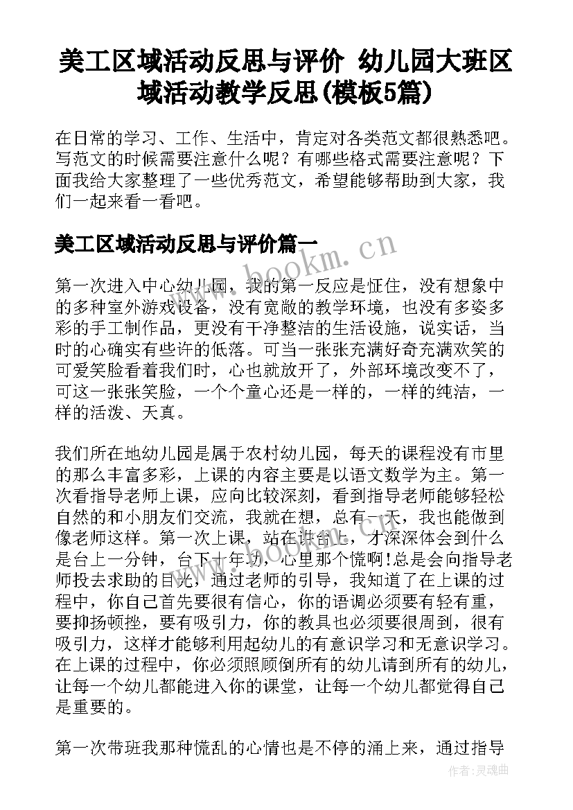 美工区域活动反思与评价 幼儿园大班区域活动教学反思(模板5篇)