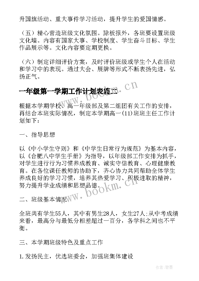 2023年一年级第一学期工作计划表 高一年级第一学期工作计划(精选6篇)