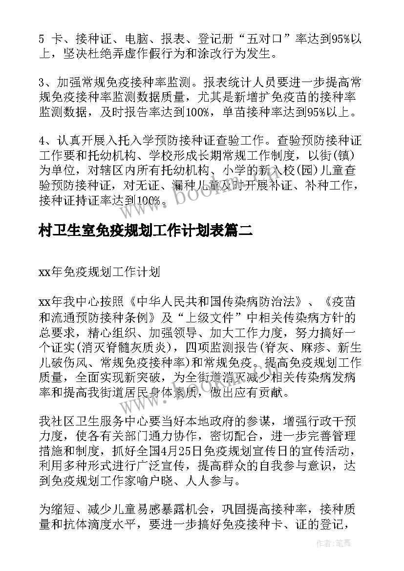 2023年村卫生室免疫规划工作计划表(优质5篇)