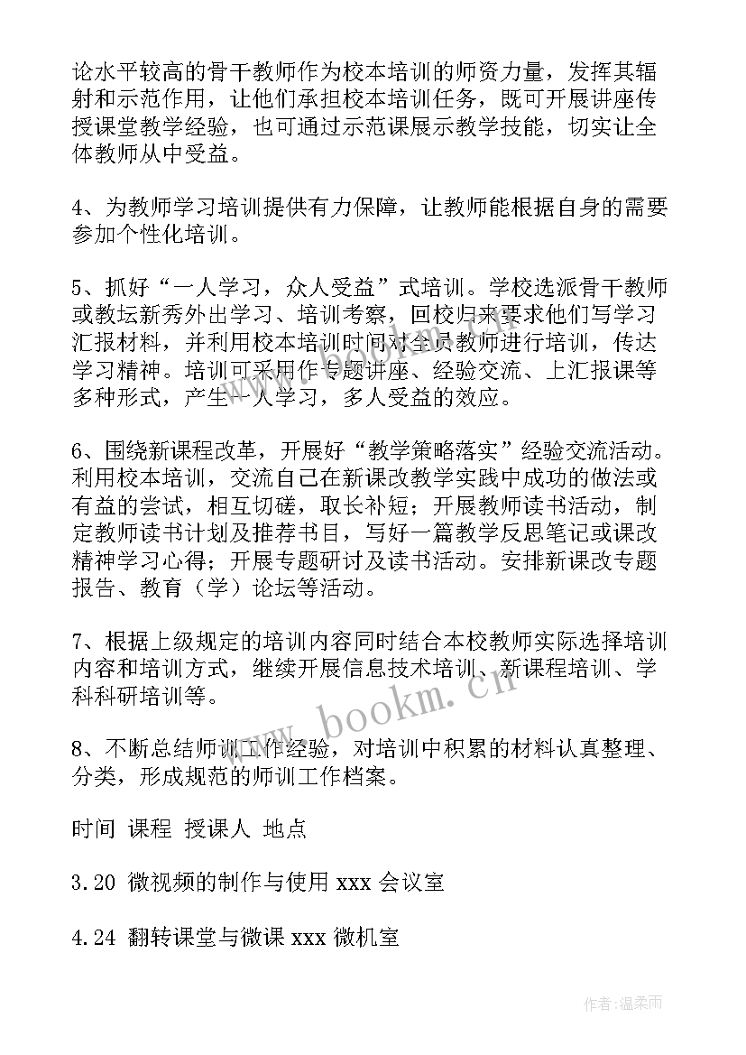 学校校本课程培训计划 小学校本培训计划(通用8篇)