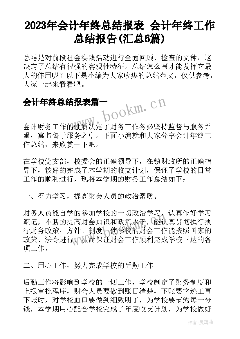 2023年会计年终总结报表 会计年终工作总结报告(汇总6篇)