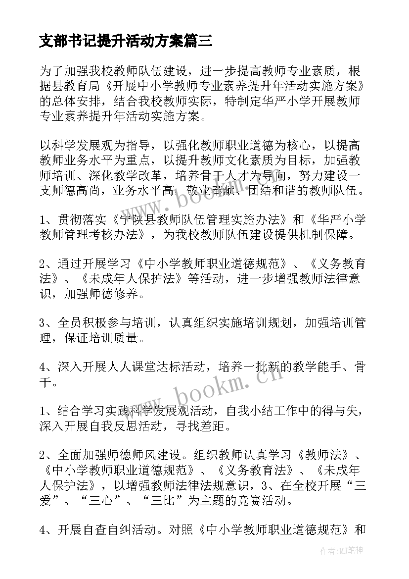 支部书记提升活动方案(模板6篇)