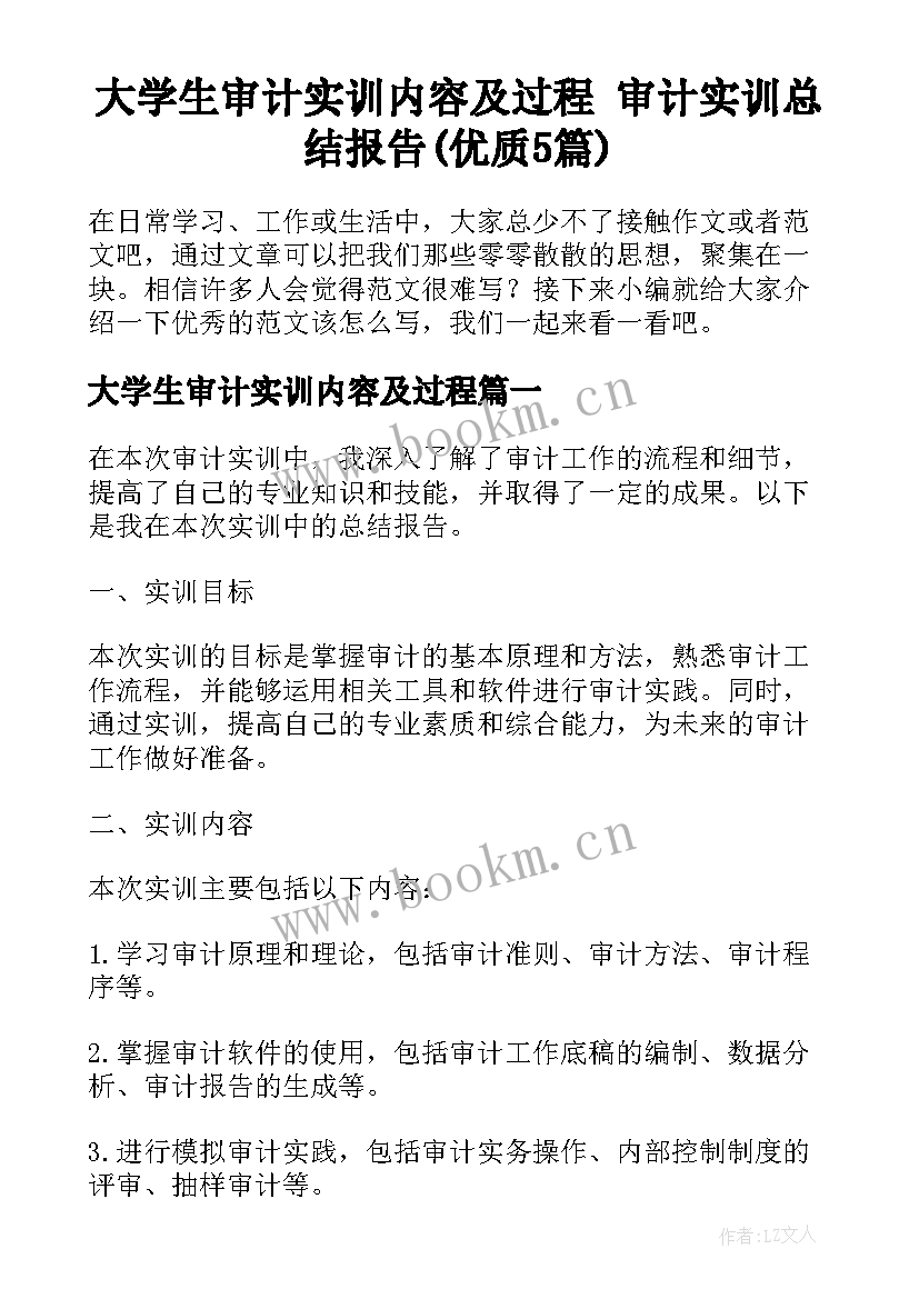 大学生审计实训内容及过程 审计实训总结报告(优质5篇)