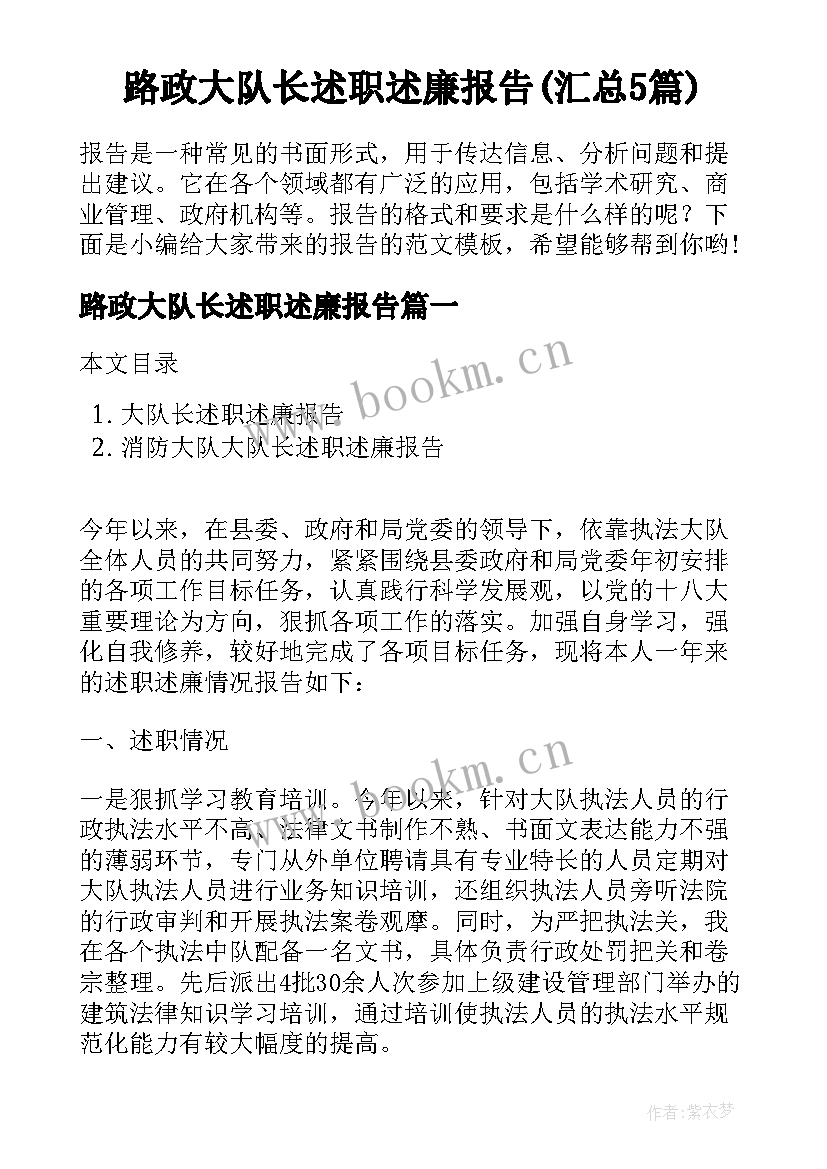 路政大队长述职述廉报告(汇总5篇)