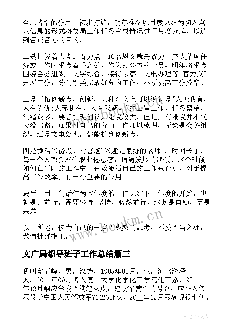 文广局领导班子工作总结(优秀5篇)