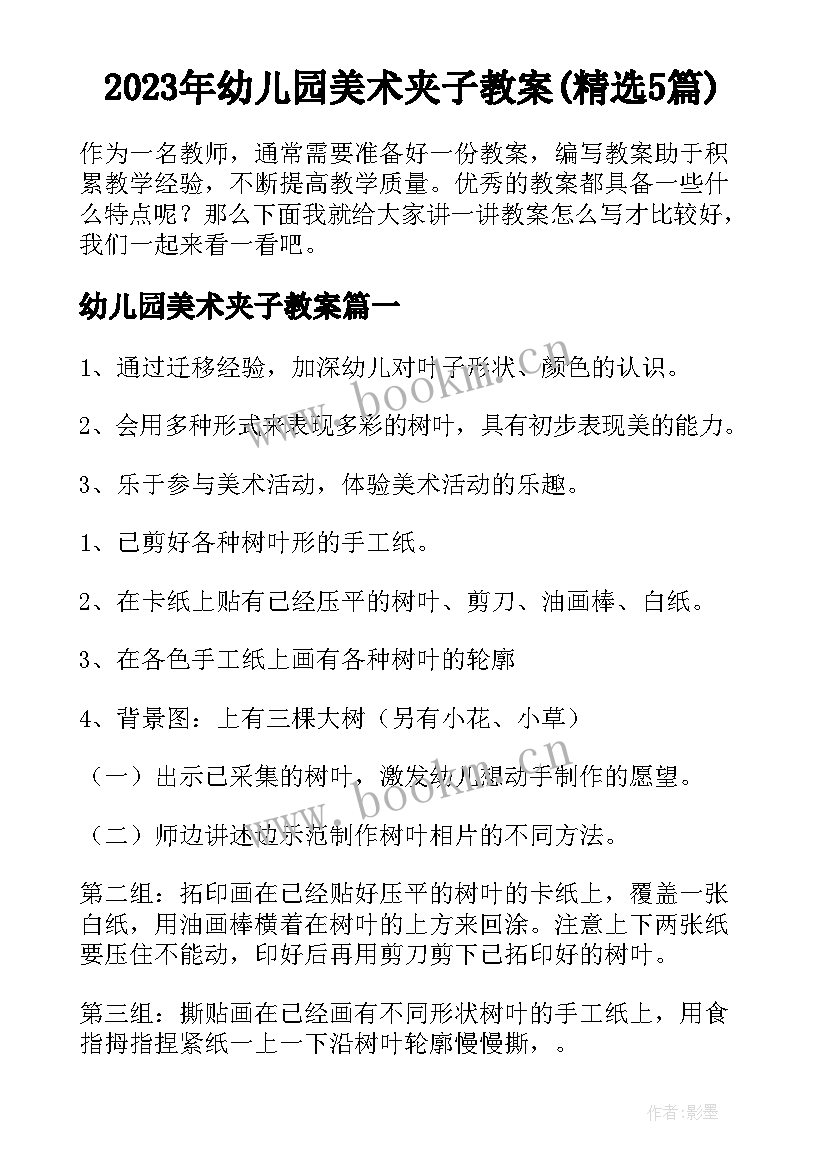 2023年幼儿园美术夹子教案(精选5篇)