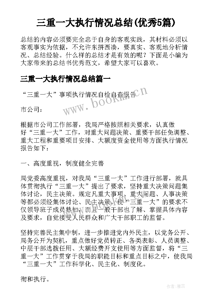 三重一大执行情况总结(优秀5篇)