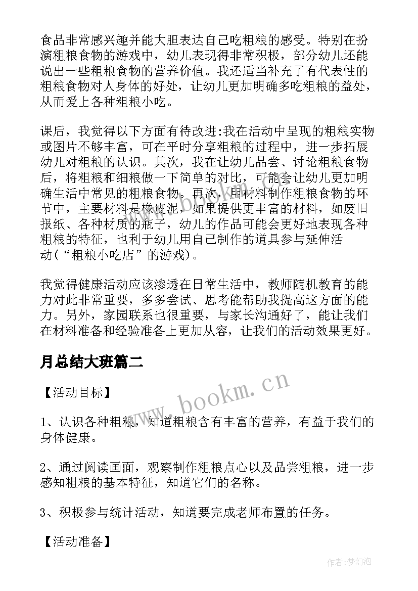 最新月总结大班(汇总5篇)