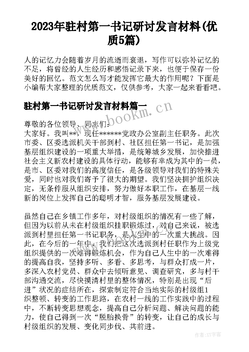 2023年驻村第一书记研讨发言材料(优质5篇)