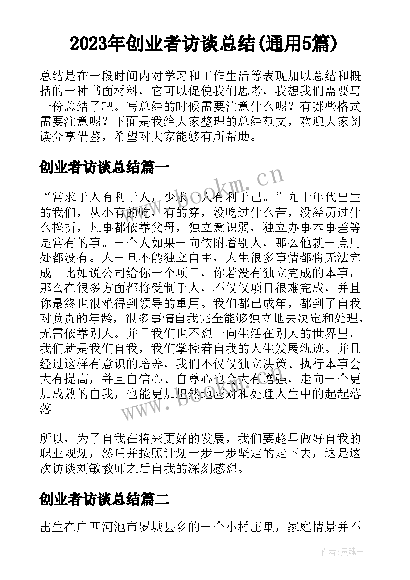 2023年创业者访谈总结(通用5篇)