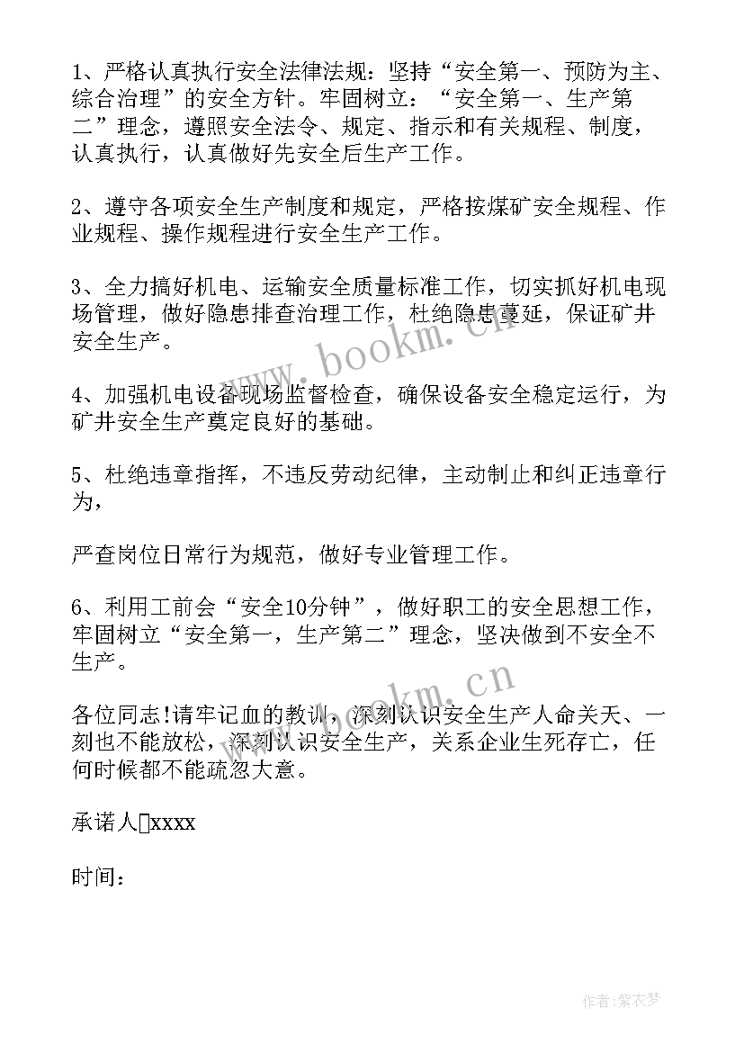 最新安全保证书煤矿工人(模板9篇)