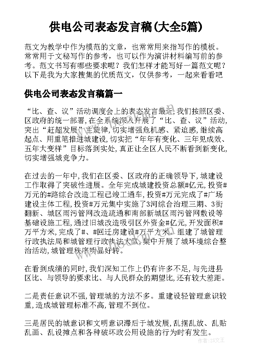 供电公司表态发言稿(大全5篇)