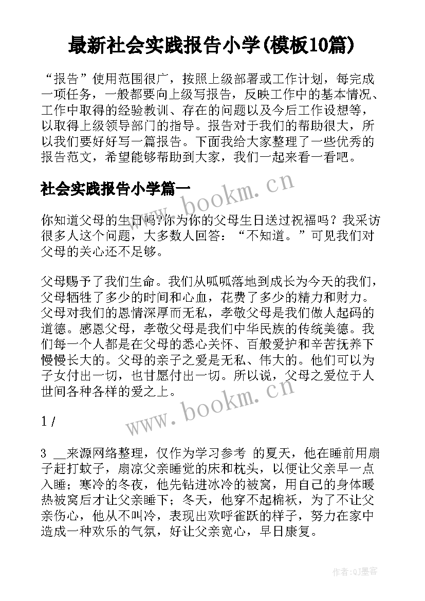 最新社会实践报告小学(模板10篇)