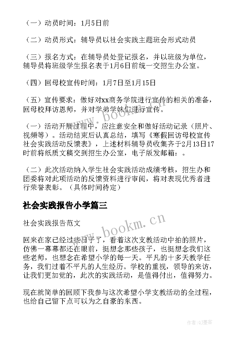 最新社会实践报告小学(模板10篇)