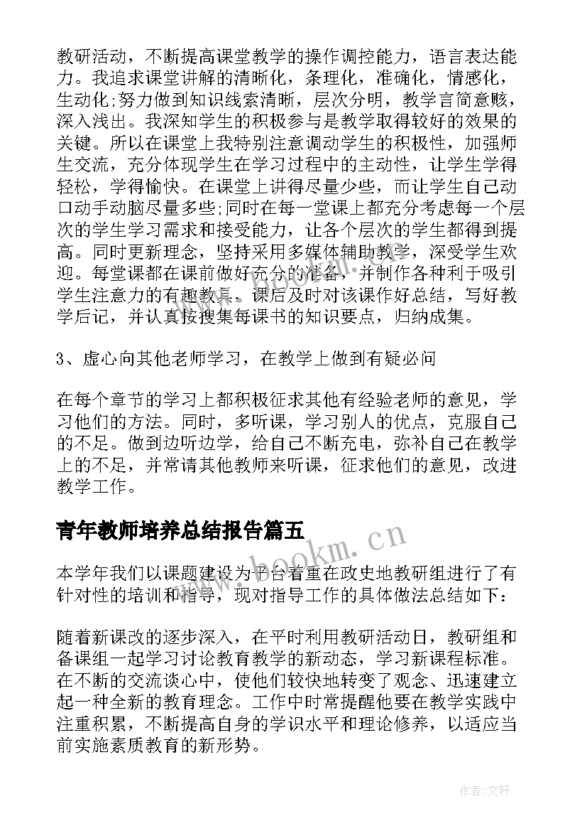 2023年青年教师培养总结报告(优质6篇)