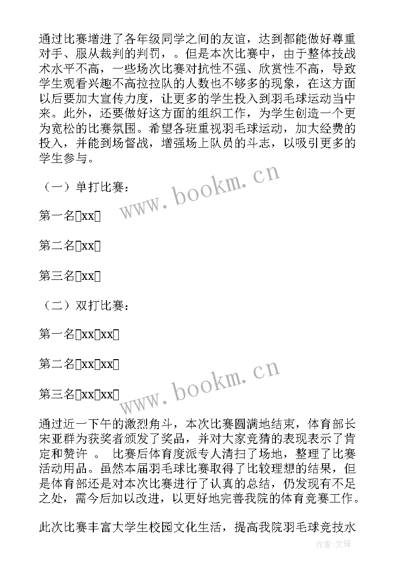 2023年视频比赛总结发言 羽毛球比赛的活动总结(大全7篇)