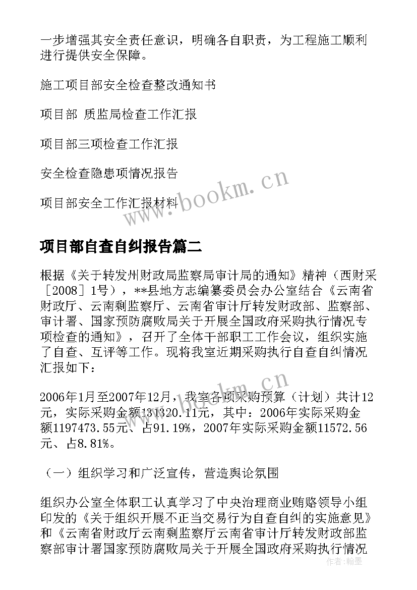 2023年项目部自查自纠报告(大全5篇)