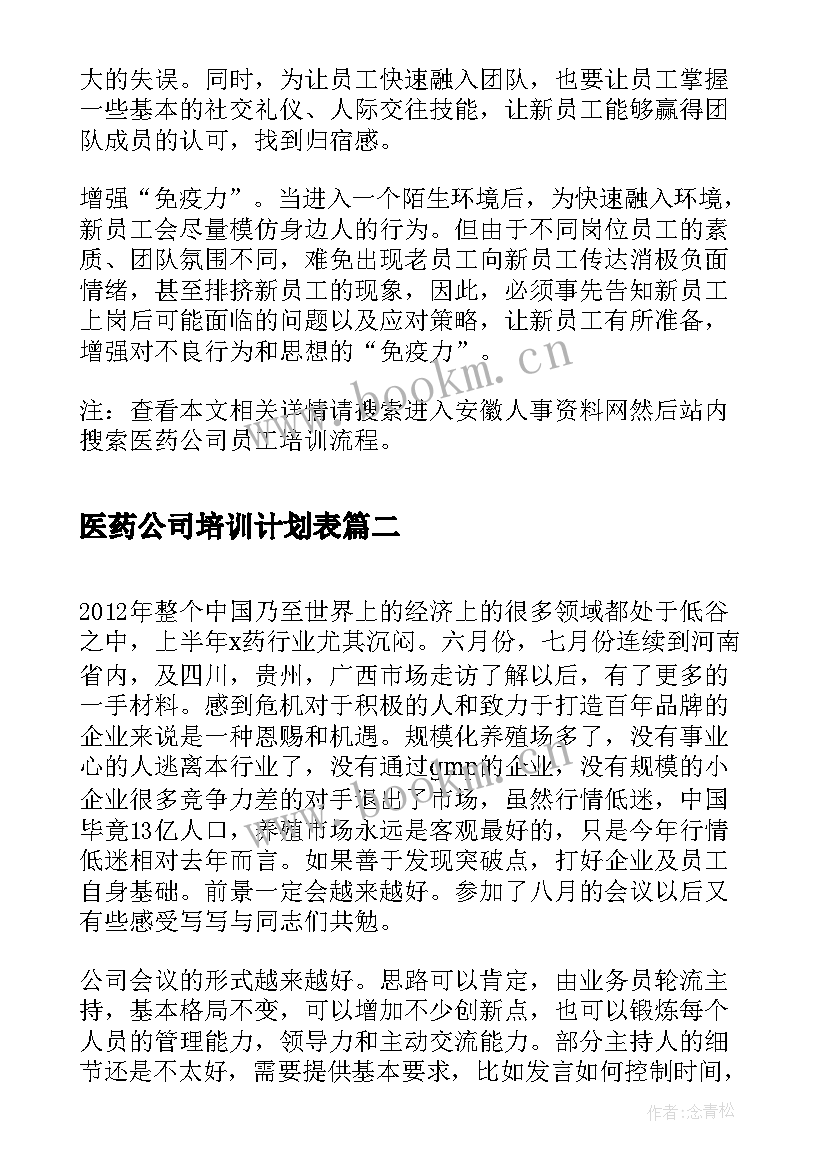 最新医药公司培训计划表 医药公司员工培训流程(优质5篇)