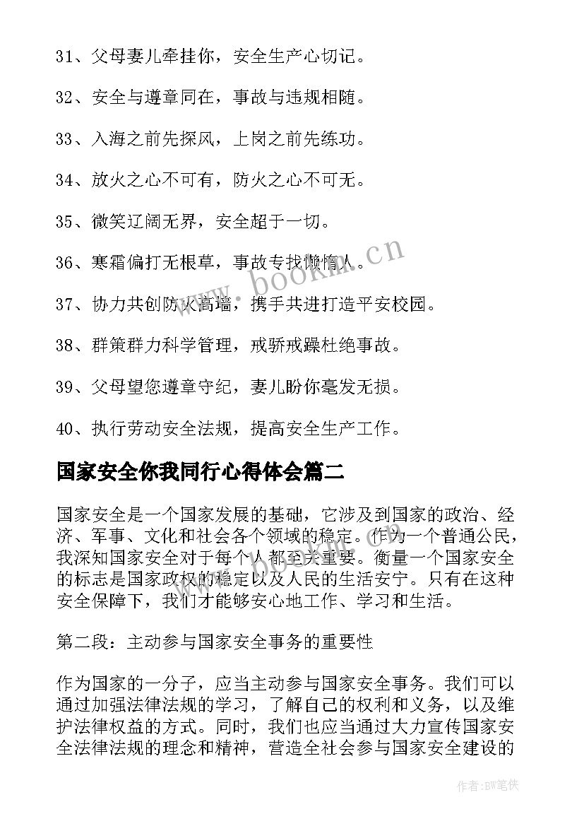 2023年国家安全你我同行心得体会 国家安全标语(模板6篇)