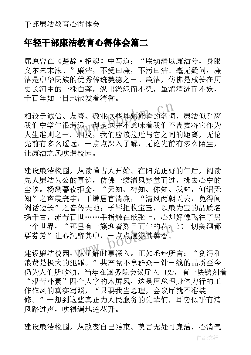 2023年年轻干部廉洁教育心得体会(通用5篇)