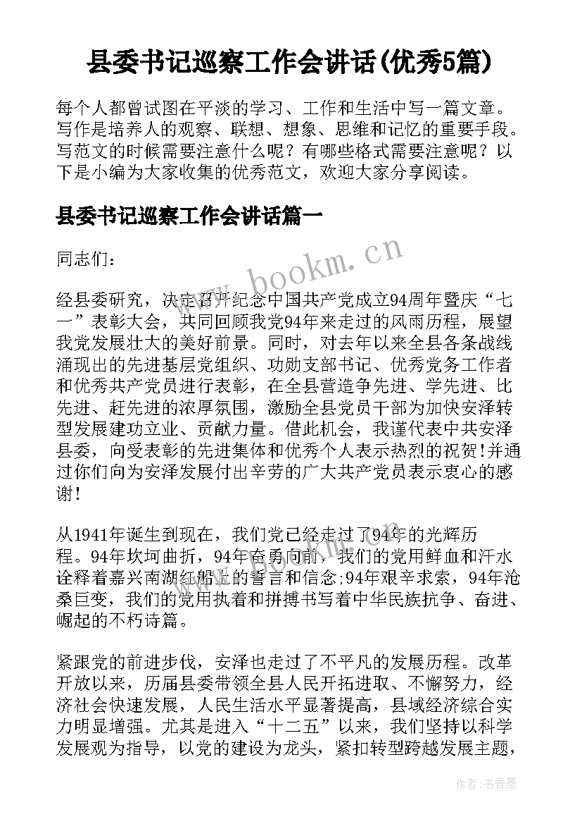 县委书记巡察工作会讲话(优秀5篇)