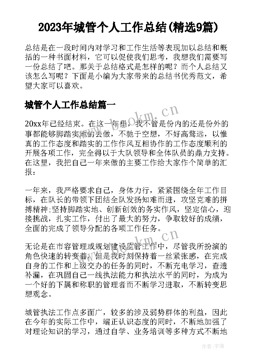 2023年城管个人工作总结(精选9篇)