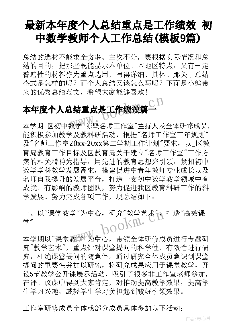 最新本年度个人总结重点是工作绩效 初中数学教师个人工作总结(模板9篇)