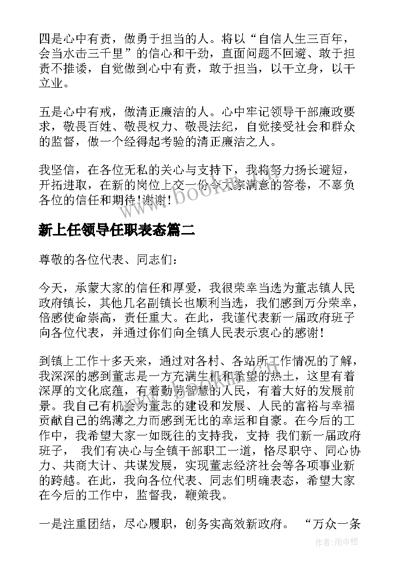 新上任领导任职表态 新任职干部表态发言稿(模板8篇)