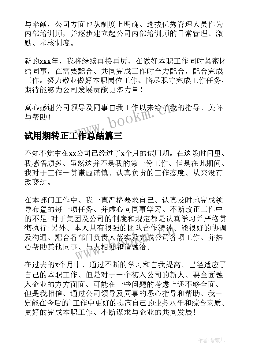 最新试用期转正工作总结(精选6篇)