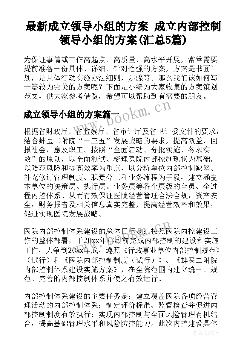 最新成立领导小组的方案 成立内部控制领导小组的方案(汇总5篇)