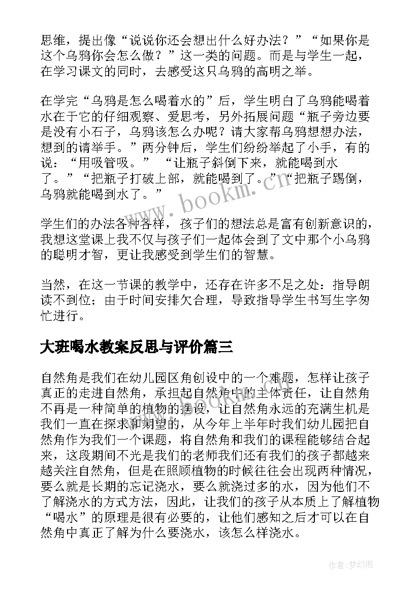 最新大班喝水教案反思与评价(汇总5篇)