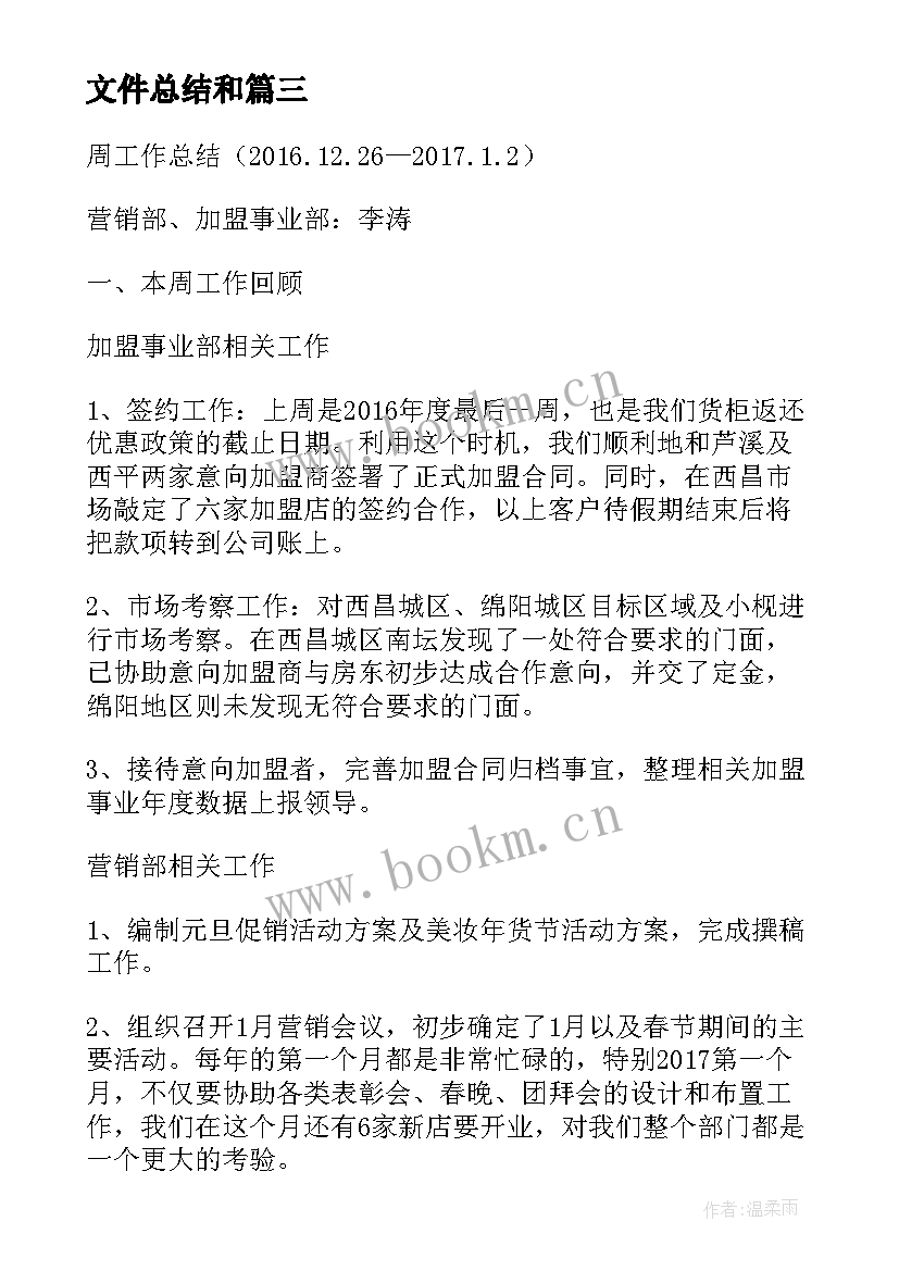 最新文件总结和(模板9篇)