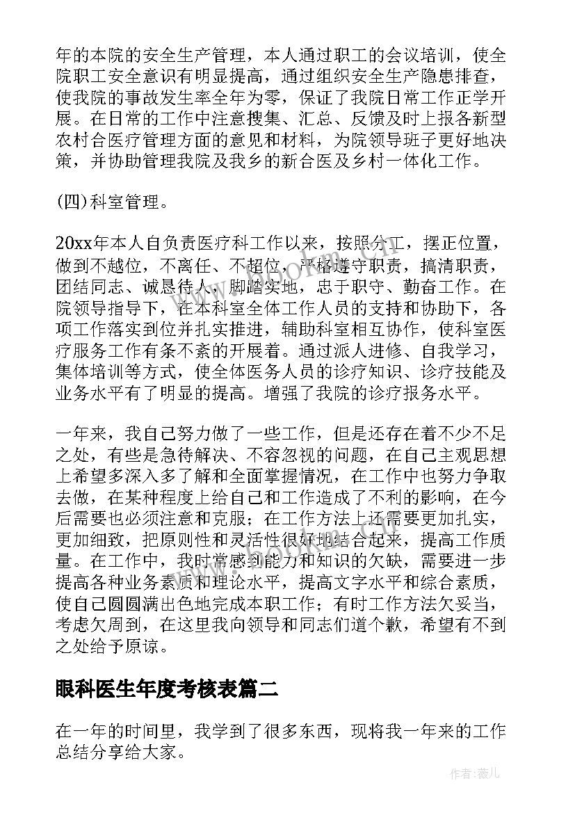 最新眼科医生年度考核表 医生年度考核个人总结(实用7篇)