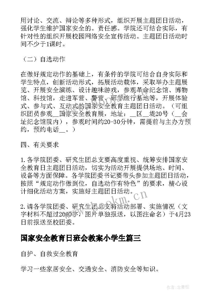 最新国家安全教育日班会教案小学生(模板5篇)