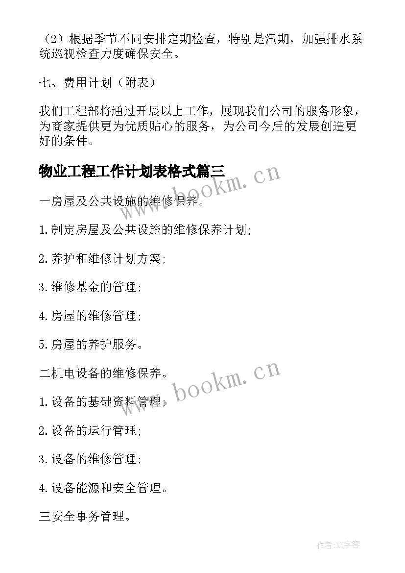 最新物业工程工作计划表格式(优质5篇)