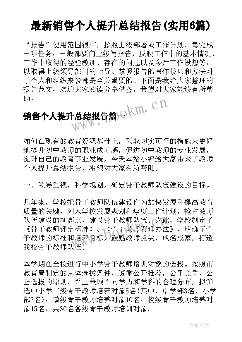 最新销售个人提升总结报告(实用6篇)