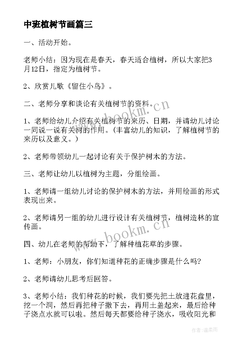 最新中班植树节画 大班植树节美术活动教案(实用9篇)