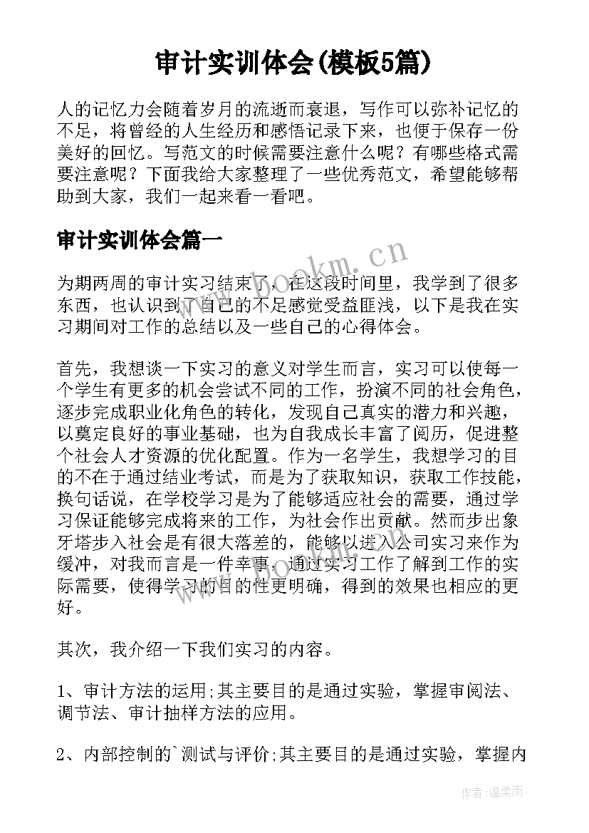 审计实训体会(模板5篇)